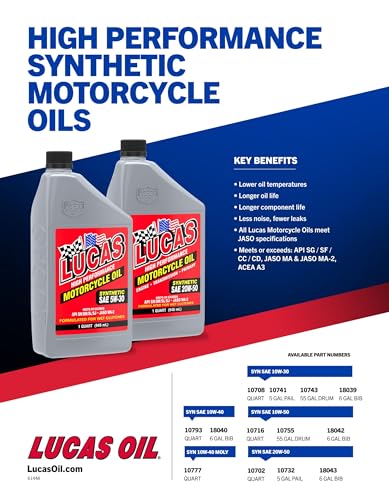 Aceite Sintético para Moto Lucas Oil 10W-50 1 Quart miniatura 3