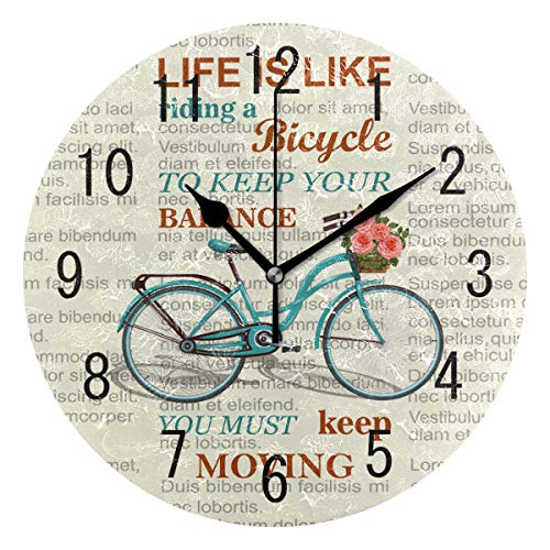 ALAZA Home Decor Inspirational Quote Newspaper Bicycle Round Acrylic 9.5 Inch Wall Clock