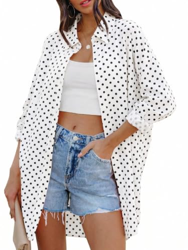 Image of FSHAOES Womens Oversized Button Down Shirts Casual Loose Long Sleeve Solid Lapel Long Blouses Tops with Pockets