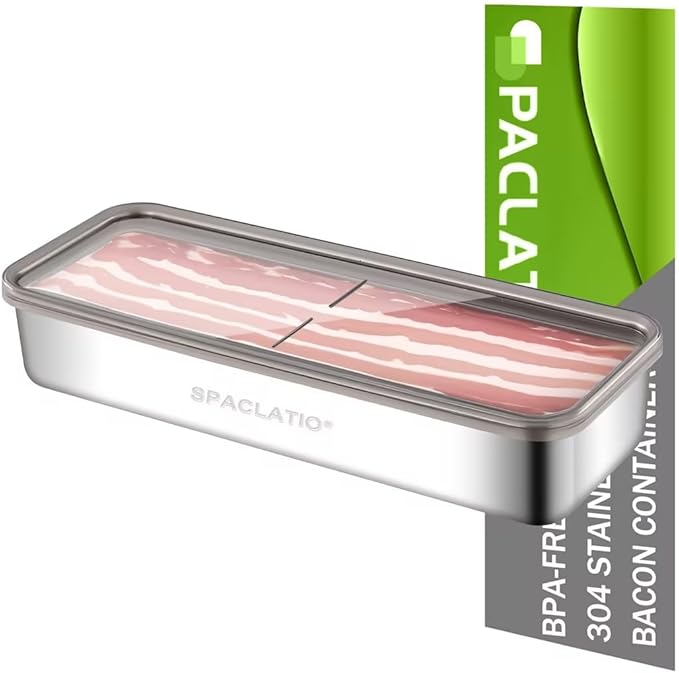 Bacon Container for Refrigerator, 1 Pack 304 Stainless Steel Airtight