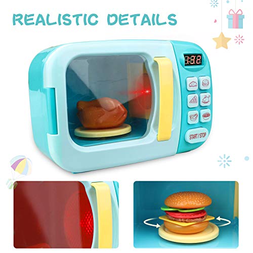 GrowthPic Toy Kitchen Microwave Play Set, Kids Electronic Pretend Play Oven Toy Microwave Set with Play Food and Play Dough for Toddler Boys Girls and3 4 5 6 Years Old