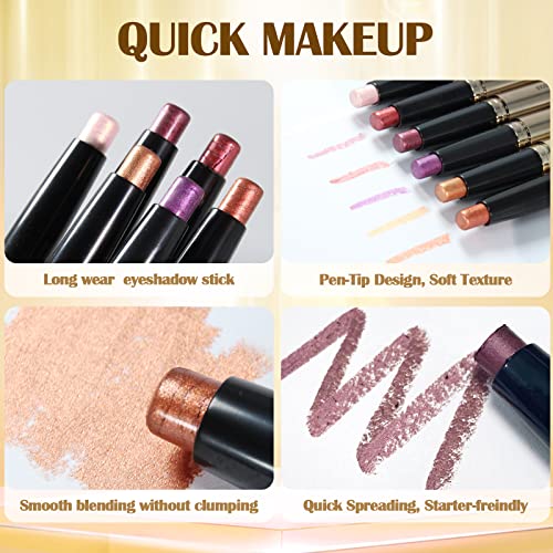 Prreal Eyeshadow Stick,Dual End Shimmer Eyeshadow,Pearl Eyeshadow Pencil,Waterproof Long-lasting Glitter Eye Shadow Cream Stick with Soft Brush for Eye Makeup (02# Light Gold Shimmer) - Image 4