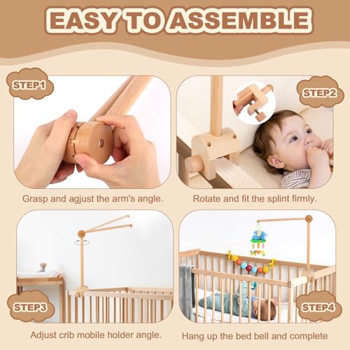 Mobile Halterung, Verstellbarer Mobile Halterung Wickeltisch für Kinderzimmer, Halterung für Mobile Baby Holz, Mobile Ständer zum Aufhängen Kinderbetten und Wickeltische Mobiles/Windspiele Spielzeug