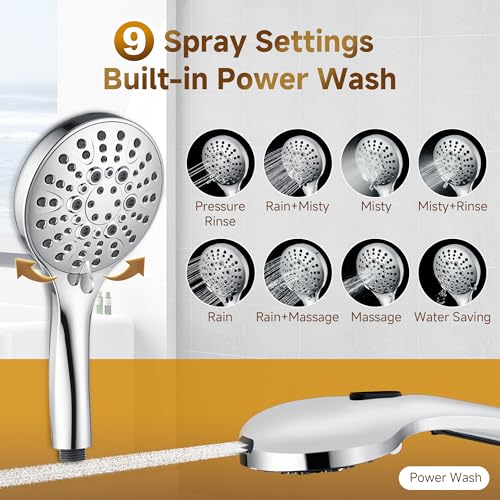 Image of BRIGHT SHOWERS Rain Shower Heads System Including Rainfall Shower Head and Handheld Shower Head with Height Adjustable Holder, Solid Brass Rail, 60 Inch Long Stainless Steel Shower Hose, Chrome