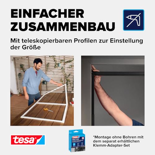 tesa Insect Stop FALT Tür - Faltbarer Alu-Rahmen mit Fliegengitter für Türen - mit verstellbarem Teleskoprahmen - Weiß - 80 cm x 170 cm bis 100x cm x 220 cm