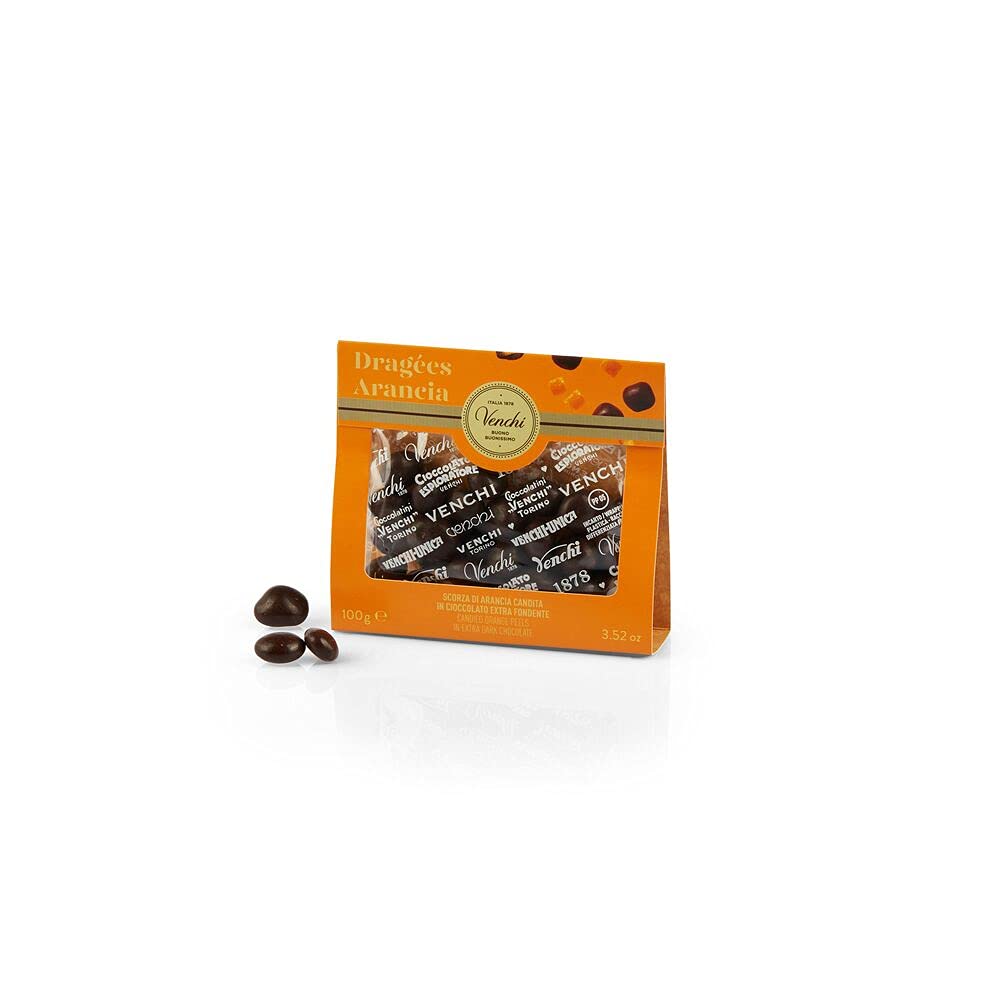 Venchi - Écorce d'Orange Noir - Écorces d'Orange confites enrobées de Chocolat Noir 56%, 100 g - Végétalien - Sans gluten