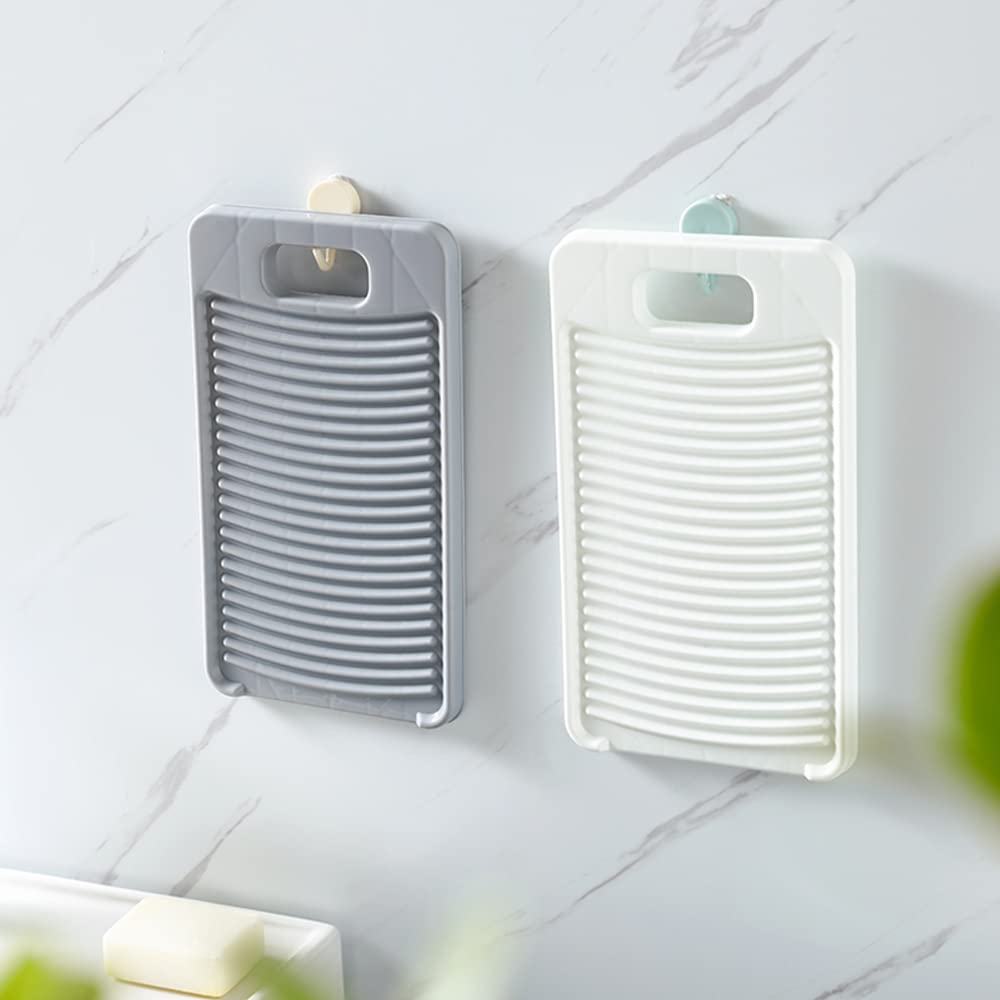 Tabla de lavado antideslizante para colgar, con trípode fijo de plástico grueso, herramienta de limpieza de ropa (blanco)