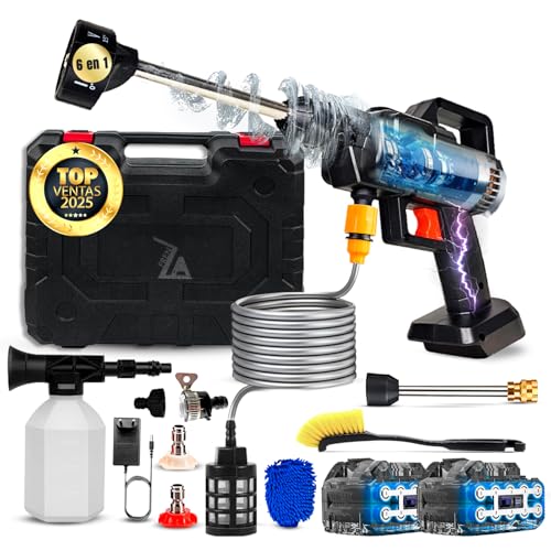 | FRENZA® Super hidrolimpiadora bateria Premium con 2 Baterias POTENTES | hidrolimpiadora de Alta PRESION portatil|Pistola Agua presion bateria | Hidrolimpiadora de Bateria con Manguera de 5 Metros