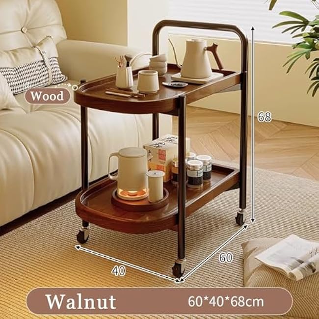 Kitchen Cart on Wheels - 2 Tier Rolling Kitchen Table Cart with Locking Casters, Wood Coffee Bar Cabinet for Dining Room Pantry Office-rIBKJaGC