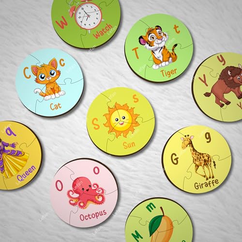 Image of Lefan Round Alphabet Jigsaw Puzzle for Kids Educational ABC Learning Toy 26 Piece Circular Puzzle Preschool Montessori Game Colorful Wooden Letters Toddlers Age 2 3 4 5 Years