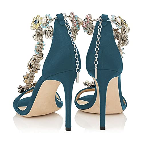XYD Women T-Strap Bejeweled Crystal Sandals Open Toe Evening High Heels Stilettos Rhinestones Pumps Shoes3