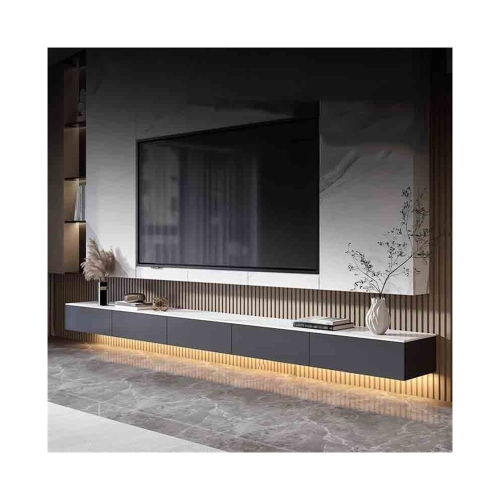 Supporto TV galleggiante montato a parete Supporto TV sospeso a parete con cassetti portaoggetti, centro di intrattenimento moderno e stretto con scrivania in ardesia for soggiorno camera da letto ﻿ M
