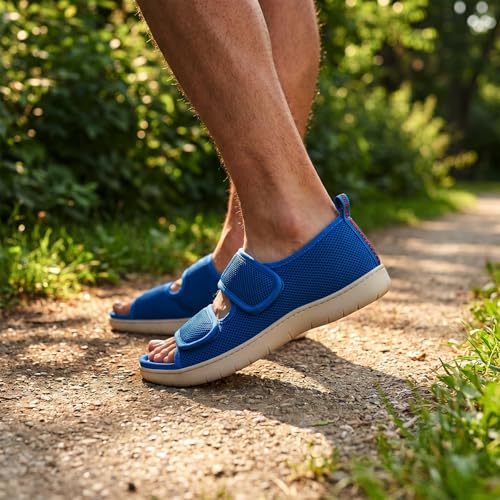 Image of WALKFUN Men's Slippers with Arch Support, Adjustable Open Toe Shoes for Men, Diabetic Sandals with Memory Foam for Plantar Fasciitis