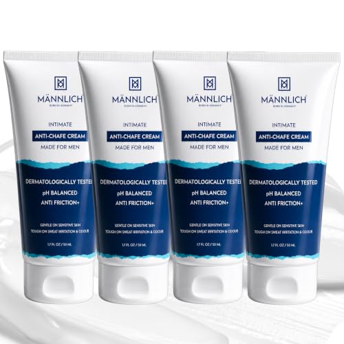 Image of Mannlich Anti Chafing Cream for Men, Anti-Rash Cream for Intimate Areas, Reduces Inner Thigh Rashes from Sports and Fitness Activities, Prevents from Sweat, Odor, Irritation & Rashes | Dermatologically Tested | 50ml (Pack of 4)