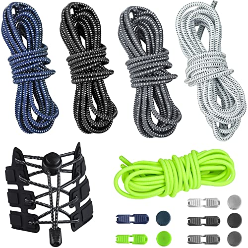 BLUESEABUY 5 Paia di Lacci Scarpe Elastici Autobloccanti Triathlon 120cm Lacci Elastici Senza Cravatta Riflettenti Lacci Scarpe Senza Nodo con Chiusura Rapida per Bambini Anziani Unisex