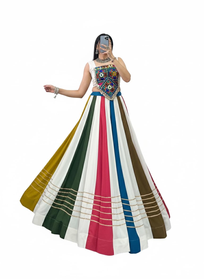 Trishiva Women's Pure Rayon Cotton Real Mirror Work Gamthi Design Lehenga Choli With Blouse Peice | Navratri chaniya choli | Navratri lehenga for women-picture-31
