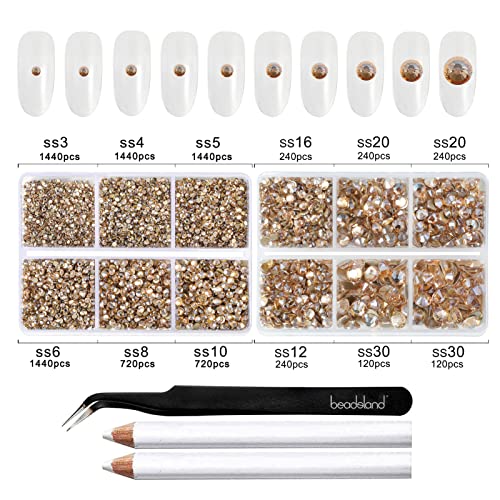 Image of Beadsland Flatback Rhinestones, Golden Shadow, 8300pcs Mixed 10 Sizes