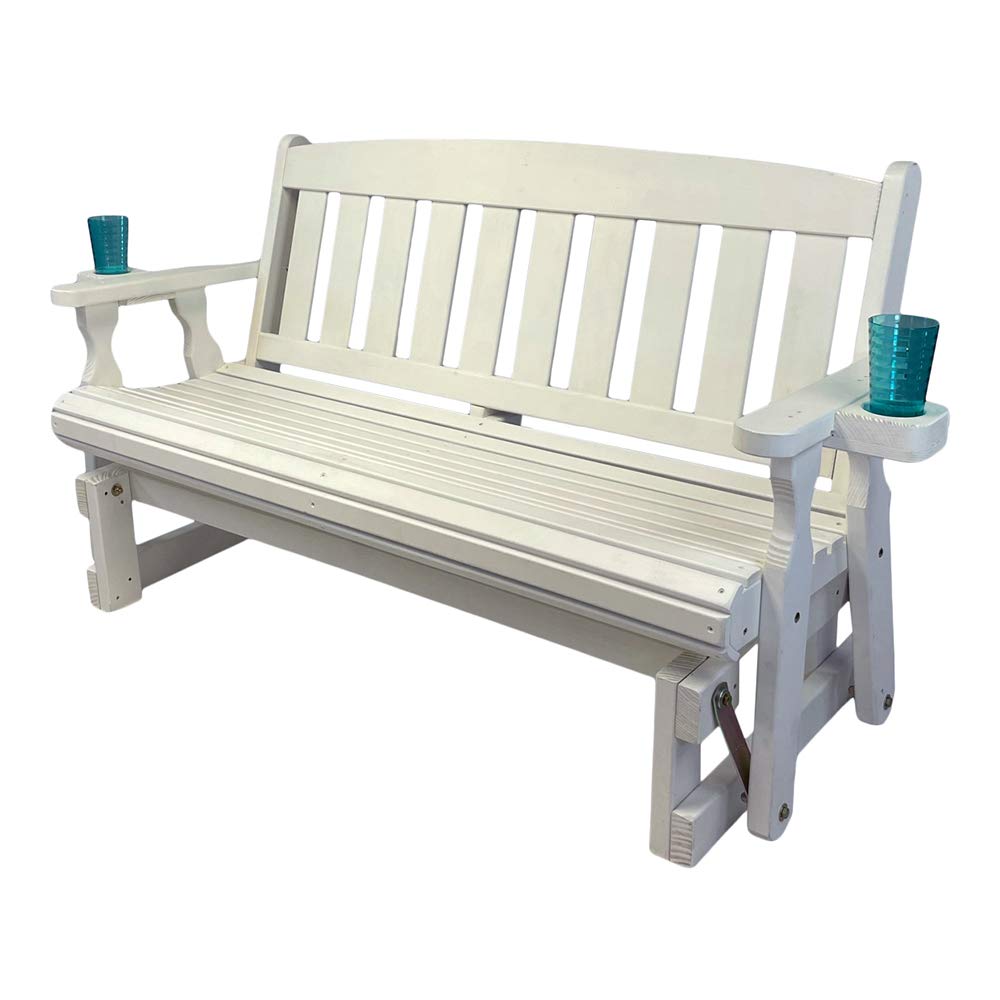 Amish Heavy Duty 800 Lb Mission Pressure Treated Porch Glider with Cupholders (5 Foot, Semi-Solid White Stain)