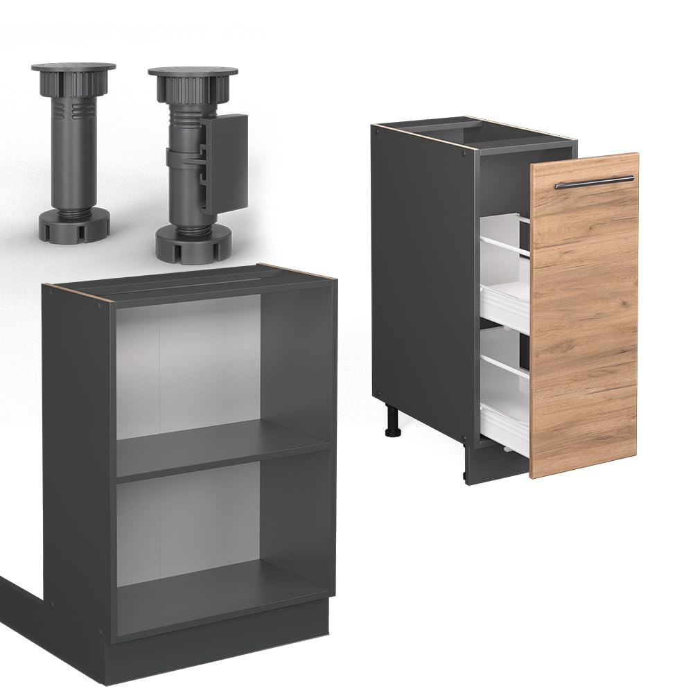 Vicco Kücheninsel Fame-Line, Goldkraft Eiche/Anthrazit, 90 cm mit Schublade, ohne Arbeitsplatte, zur flexiblen Erweiterung durch passende Anbaumodule