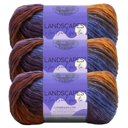 Image of Lion Brand Yarn, Landscapes Multicolor Yarn for Knitting, Crochet, and Crafts, Mountain Range, 3 Pack, Acrylic Fiber for Variegated Blankets, Self-Striping Shawls, and Gradient Sweaters