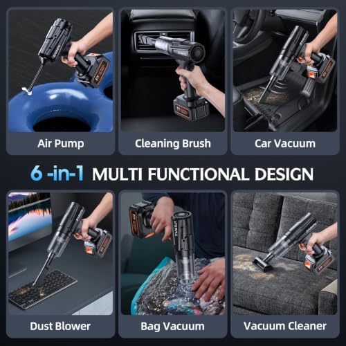 Image of Car Vacuum Portable Cordless, 50000Pa Strong Suction Brushless Motor, Handheld Vacuum with 2 Batteries & Charger, 6-in-1 Rechargeable Vacuum Cleaners for Home, Pet Hair & Keyboard Ink Black