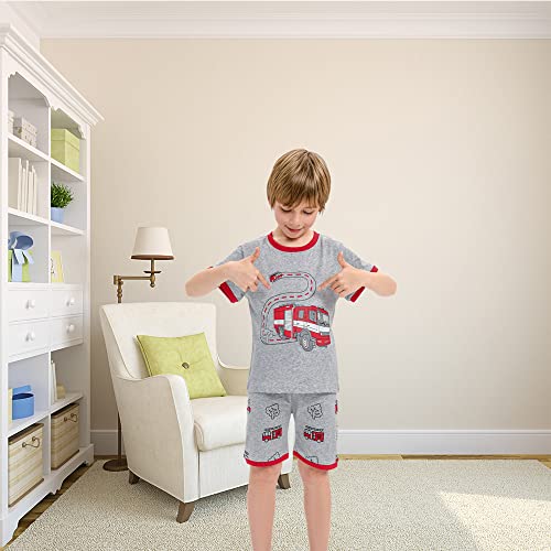 Image of Toddler Boys Pajamas Fire Truck 100% Cotton Kids Dinosaur Pjs Summer Short Sets Train Sleepwear Clothes Set Size 1-7T