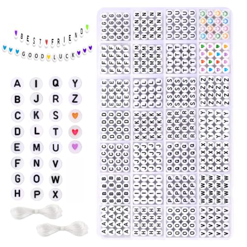 White Alphabet Beads Kit A-Z 7mm 1400 Pcs Acrylic Letter Beads for Jewelry Making Bracelets Necklaces Key Chains DIY Crafts