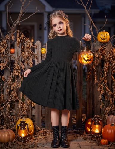 Image of Arshiner Girls Dresses Long Sleeve A Line Knit Sweater Dress with Pockets