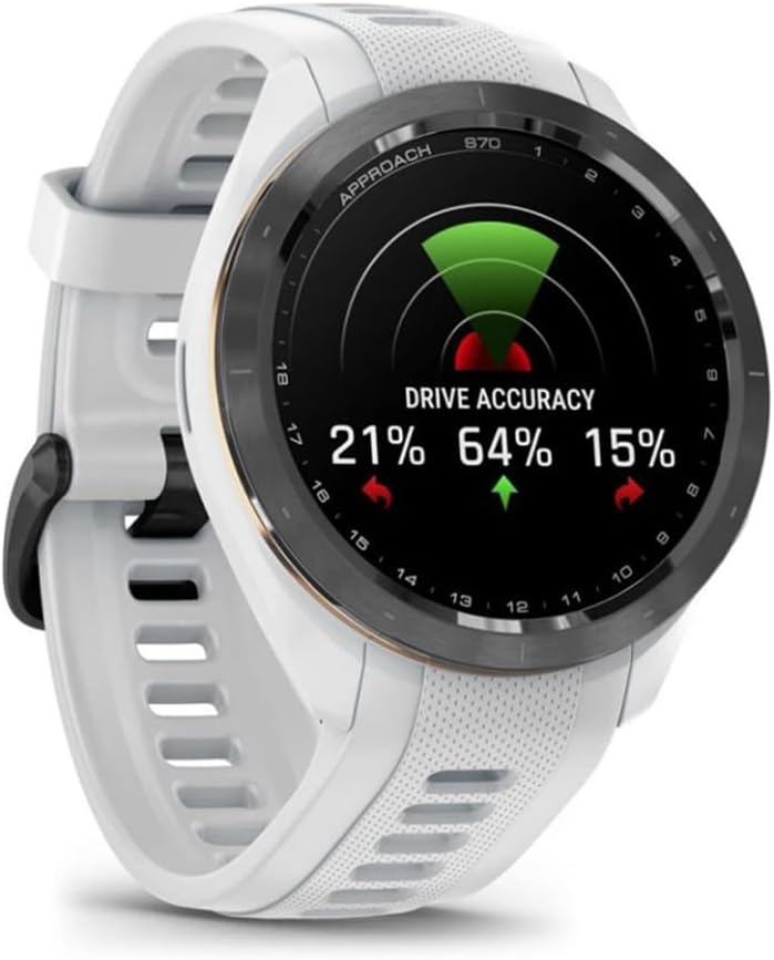 Garmin 010-02746-00 Approach S70 42 mm Premium GPS Golf Watch White Band Bundle with Deco Essentials Silicone Dust Cover 3 Pack, 1.4 Inch Screen Protector and 2 YR CPS Enhanced Protection Pack