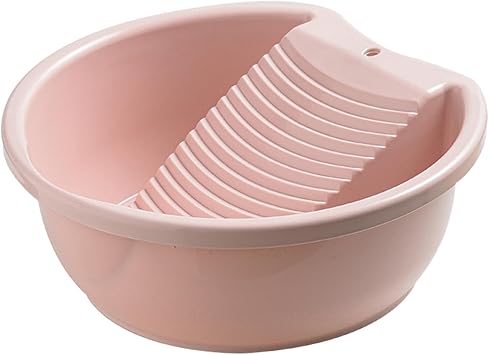 Washboard Basin for Hand Washing Clothes, 2-in-1 Laundry Tub with Built-in Washboard, Pink
