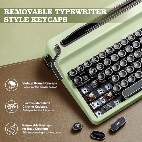 Image of YUNZII QL75 Wireless Typewriter Hot Swap Retro Mechanical Keyboard,Punk Round Keycaps,RGB Backlit QMK /VIA Programmable, Multi-Device Keyboard with 2.4GHz /Type-C /BT5.0 (Green, Cocoa Cream V2 Switch)