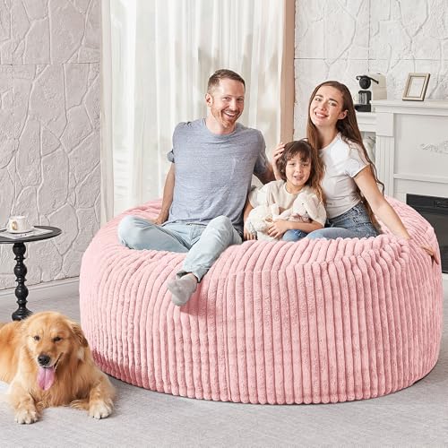 Image of HABUTWAY 5FT Bean Bag Chair, 5' Large Bean Bag Chairs for Adults with Removable Stripe Plush Cover, Memory Foam Beanbag Chair for Living Room Bedroom Dorm (Tender Pink)