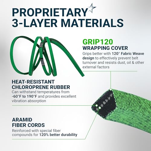 Image of [Upgraded Grip120] BlueStars GX21833 Mower Deck Belt 1 /2 inch x 141.7 inch | Fits 48 inch Deck JDeere 145 D140 D150 D155 D160 L120 L130 LA130 LA140 LA145 LA155 LA165 Z200 Z255 Z300 Z355E GX20571 Aramid Cord