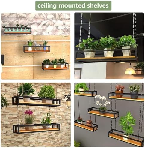 Ceiling Hanging Plant Shelves - Floating Storage Shelf for Flower Pots, Wine Rack, Home Decor - Wall-Mounted Rack for Living Room, Kitchen, Balcony, Bar (100x25x15cm)