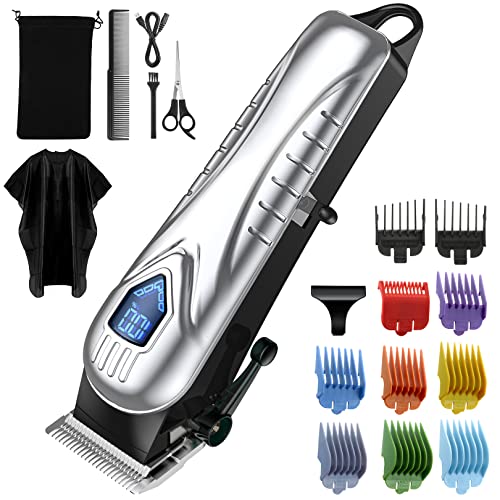 Hair Clippers For Men, 5 Hours Cordless Hair Cutting Kit With 10 Combs, Led Display, Low Noise Professional Beard Trimmer Barber Clippers Hair Cutting Kit With Scissors,Cape, Gifts For Men Family #TOP17
