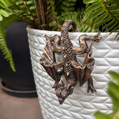 Dragon Planter Pot Flower 4.3'' x 3.82'' Climbing Animal Figurine, Resin Statue and Decorative Sculpture for Vase, Plant Hanger, Garden Outdoor Stone Decor, Patio Lawn Yard Ornaments (Antique Bronze)