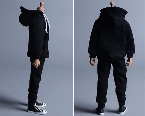 Miniatura 2 de Ropa masculina a escala 112, sudadera con capucha para hombre, pantalones, ropa para figura de acción masculina de 6 pulgadas, muñeca (color negro)