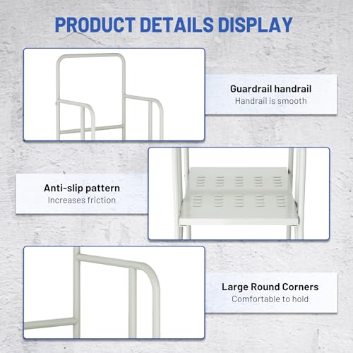 Image of 4 Step Rolling Ladder with Handrails, Industrial & Warehouse Stairs with Wheels, 485LBs Capacity Non-Slip Platform Ladder for Garage, Library, Supermarket, 445LBs Capacity