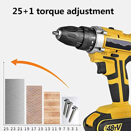 Samnuerly 25 Drehmomenteinstellungen 48TV Elektro-Bohrschrauber Akku-Lithium-Ionen-Kombi-Bohrschrauber Elektroschrauber-Set LED-Beleuchtung für Heimwerker- und Heimwerkerprojekte – Bild 6