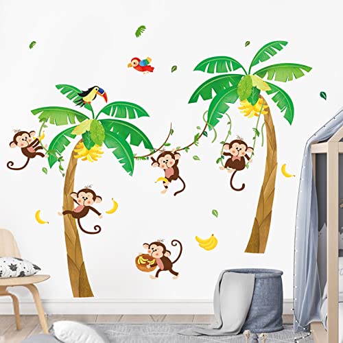 wondever Stickers Muraux Singe Arbre Autocollants Muraux Mural Stickers Animaux de la Jungle pour Chambre Enfants Bébé Pépinière