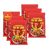 FLYBYJING Chili Crisp Noodles - Sun-Dried Asian Instant Noodles with Sichuan Chili Crisp Sauce - Ready in 6 Minutes - Premium Non-Fried Vegan Noodle, 12g Protein, Non-GMO (Pack of 6)