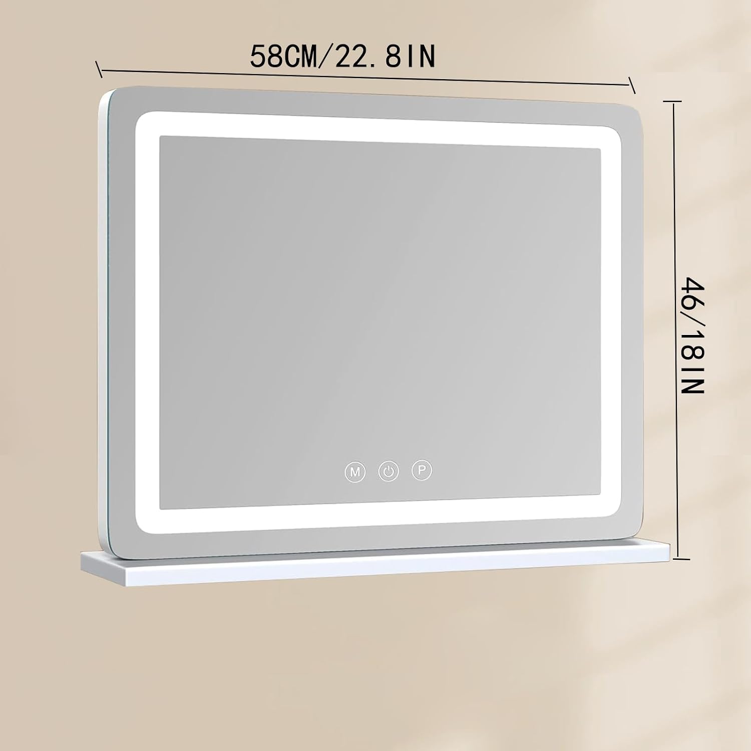 Large Lighted Vanity Mirror, 23" x 18" Light Up Make up Mirror with Smart Touch 3 Colors Dimmable, Tabletop or Wall-Mounted, Memory Function