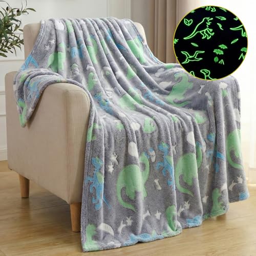 Image of Story@Home Glow in The Dark Blankets for Kids |Summer Quilt for Kids | Kids Blanket 0-15 Years (200x150 cm) Soft Fleece Blanket |Cozy All-Season Radium Blanket for Boys & Girls - Dino