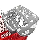 2-in-1 Shopping Cart and High Chair Cover for Baby, Padded Cover, Fold'n Roll Style, Portable with Carry Bag (Gray Elephant)