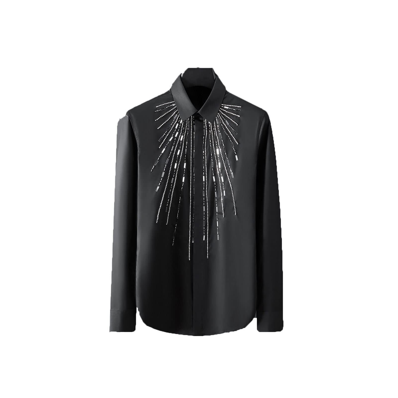 LUCIYLUCIY Shirts for Men Handmade Geometric Metal Sheet Sewing Men Shirt Personality Long-sleeved Luxury Shirt Chemise Homme (Size : XXXL)