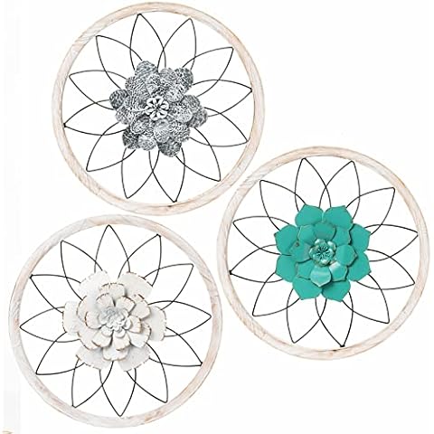 3 of Pack 15.7'' x 15.7'' Round Wood and Metal Medallion Wall Decor Sets - Unique Hand Crafted Metal & Wood Décor for Home Apartment, Bedroom, Living Room, Dorm Cover