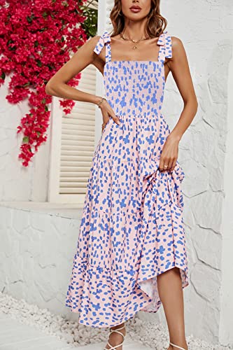 Image of kinstell Women's Summer Boho Spaghetti Strap Square Neck Ruffle Casual Flowy Long Dress Beach Swing Party Maxi Dress