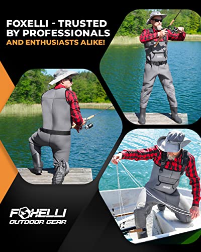 Image of Foxelli Chest Waders, Waterproof 4mm Neoprene Hunting & Fishing Waders for Men & Women with Boots