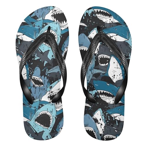 ALAZA Cool Sharks Flip Flops for Women Fashion Beach Slippers Comfort Mens Flip Flops Non-Slip Rubber Shower Slippers Sandal for Hotel Travel Sport,XS