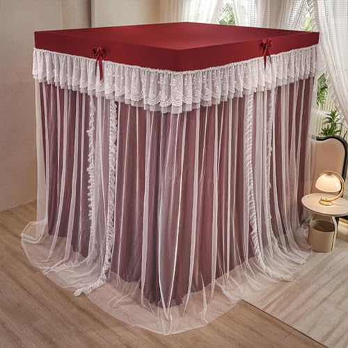 4 Corners Post Solid Color Bed Canopy Curtain Double Layer-Curtain & Ruffle Princess Mosquito Net 4 Opening Netting for Girls Adults Bedroom Decoration (Wine, King)